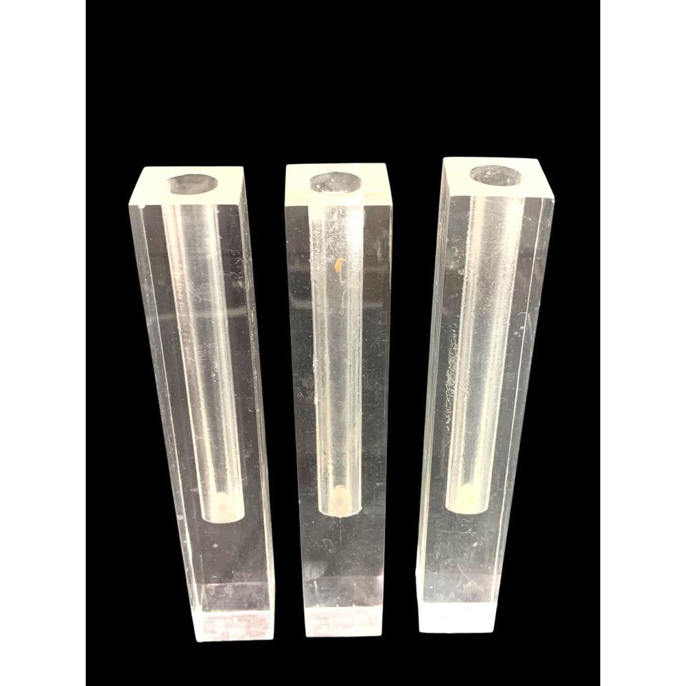 Vintage Minimalist Acrylic Bud Vase Columns 6 Inch Set of 3